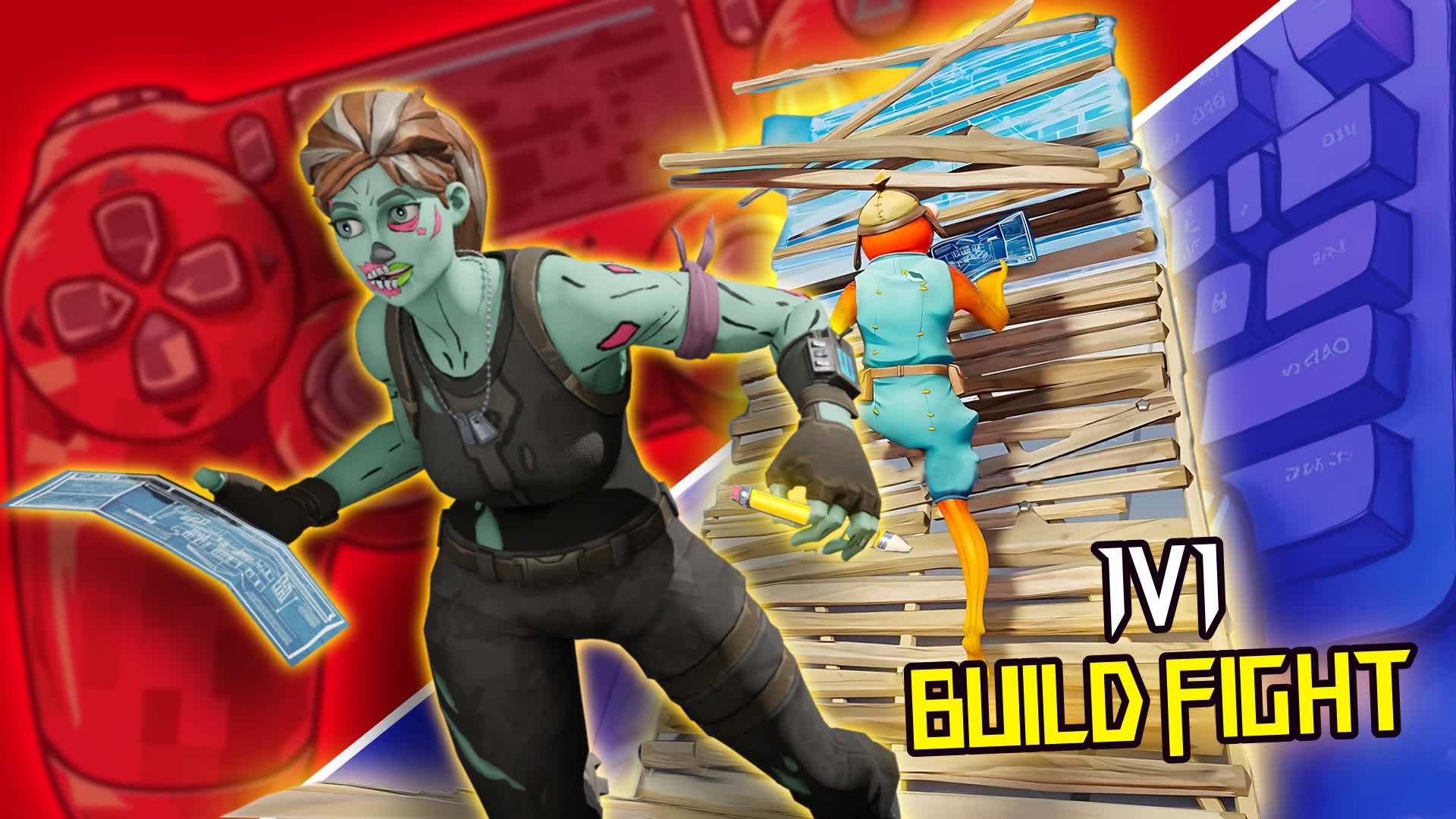 CRAZY RED VS BLUE 1V1 BUILD FIGHT