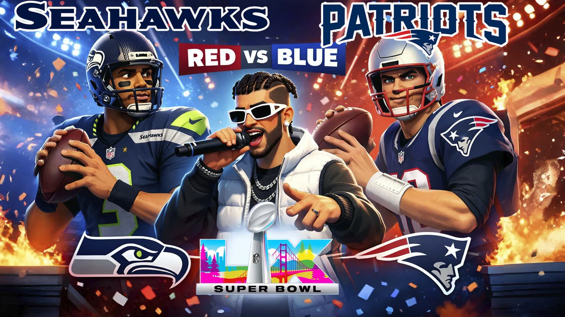 SUPER BOWL LX 2026 RED vs BLUE BAD BUNNY