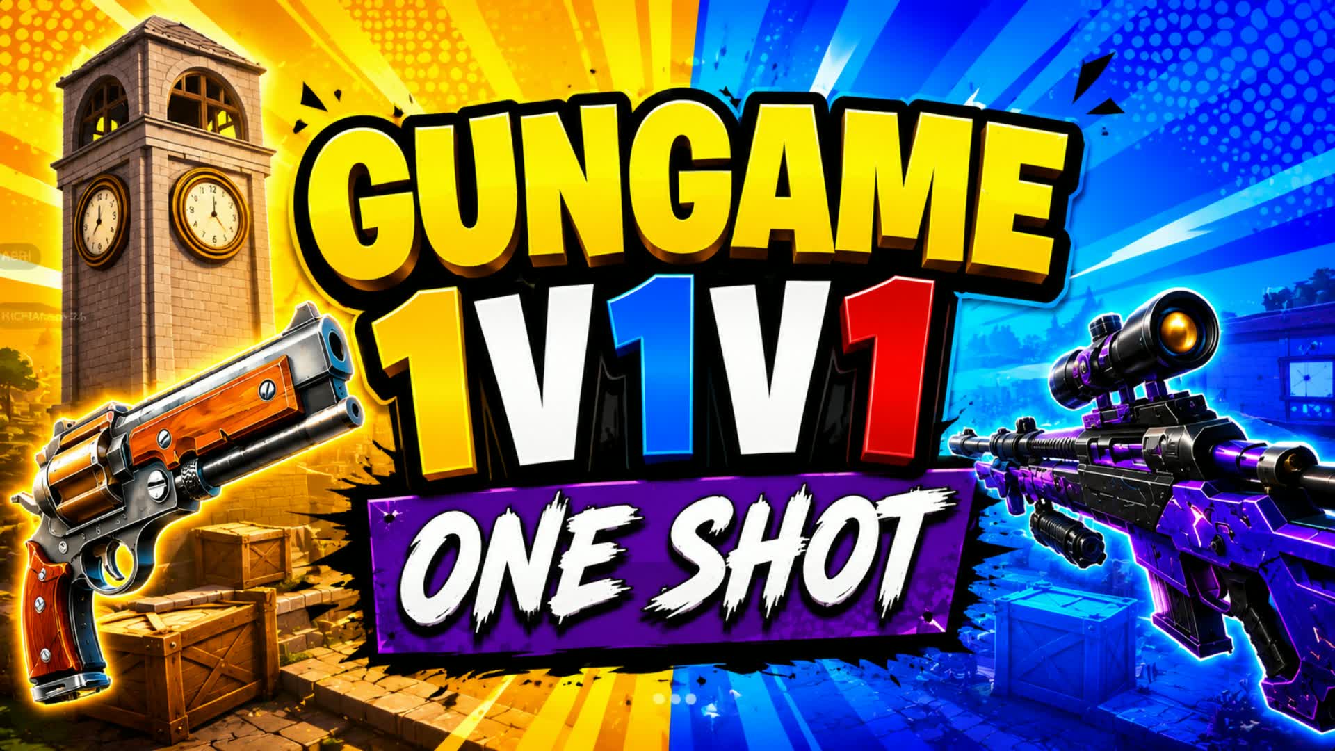 gun game 1v1v1 one shot