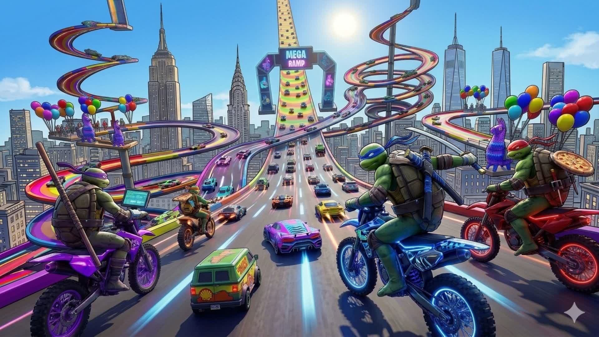 🐢RAMP TMNT 🚗CAR GAMES WITH MEGA RAMP