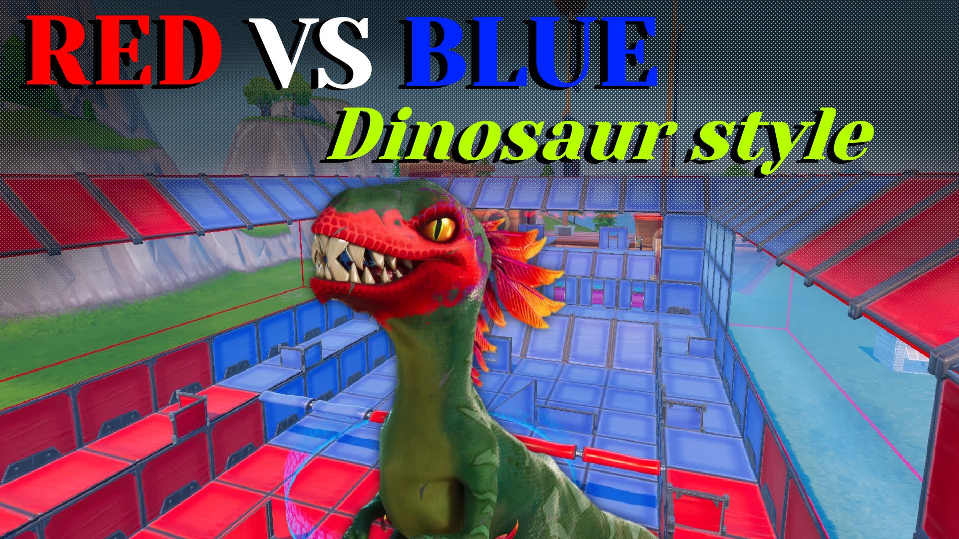 Red vs blue dinosaur style